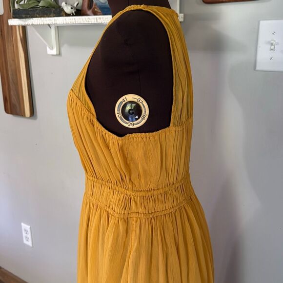 Old Navy yellow shirred crinkle midi dress women’s size large wedding guest part - Picture 4 of 11